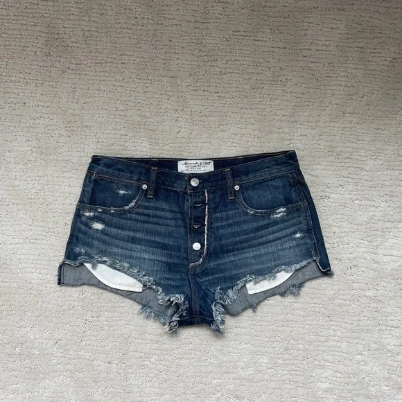 Abercrombie & Fitch Distressed Button-Fly Denim Short Blue Jean Festival Size 6 - Picture 6 of 15